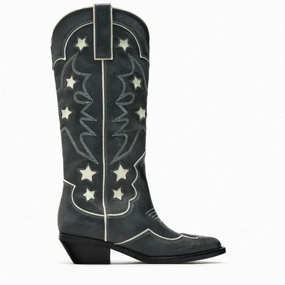 Zara cowboy boots leather western star southwestern cowgirl - Picture 8 of 12